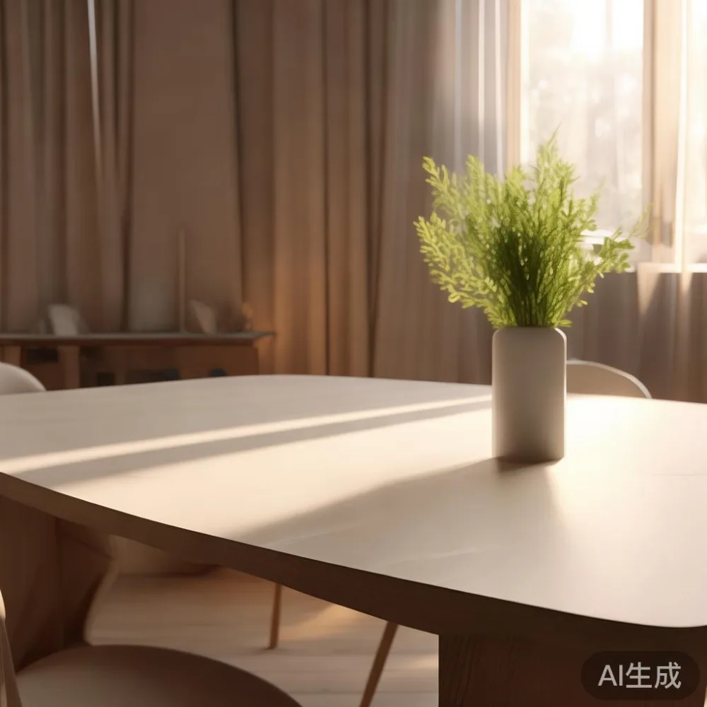 Postmodern minimalist dining table in cozy apartment