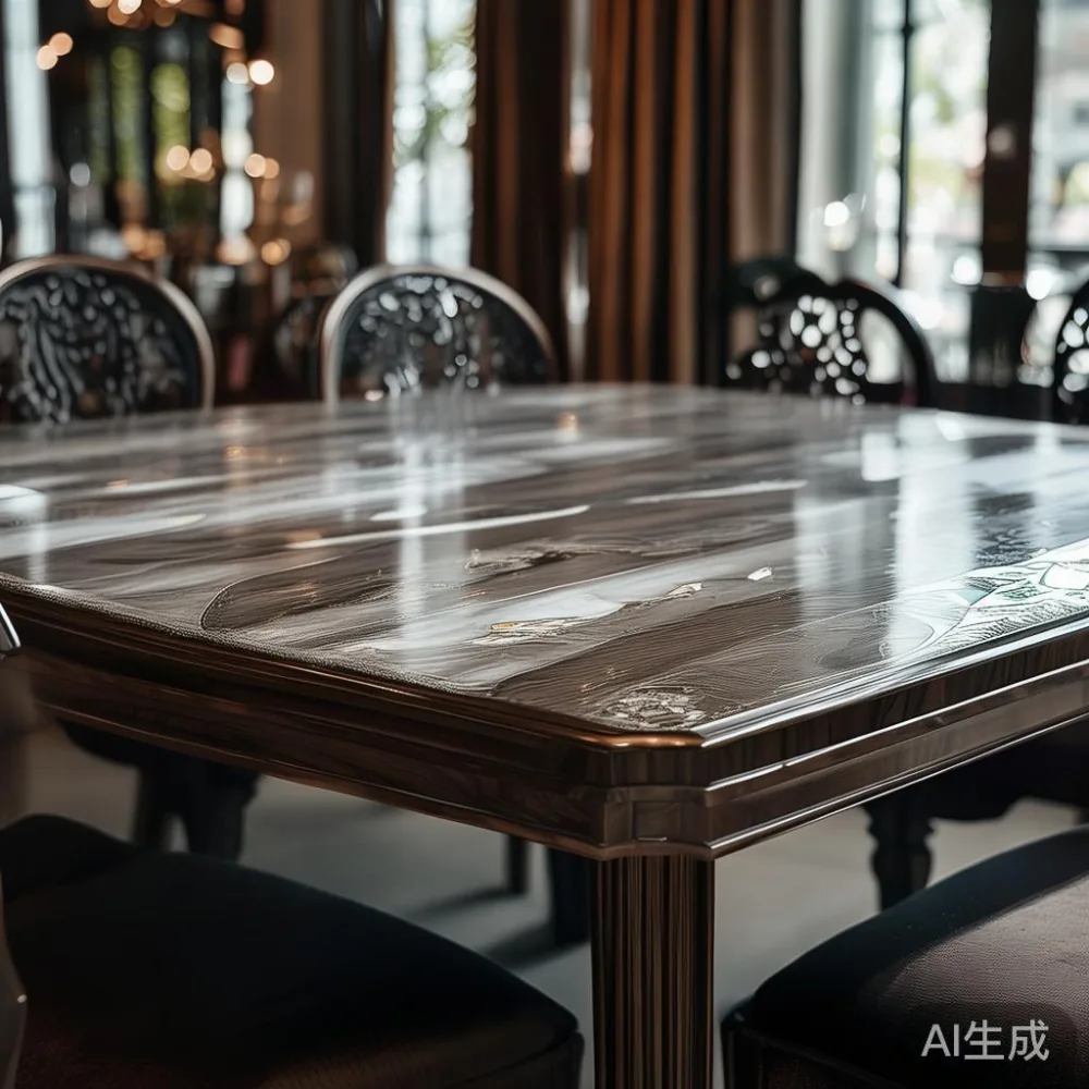 Gambar meja makan mewah dengan rancangan yang elegan, sesuai untuk kedai runcit di KL, JB, dan Pulau Pinang