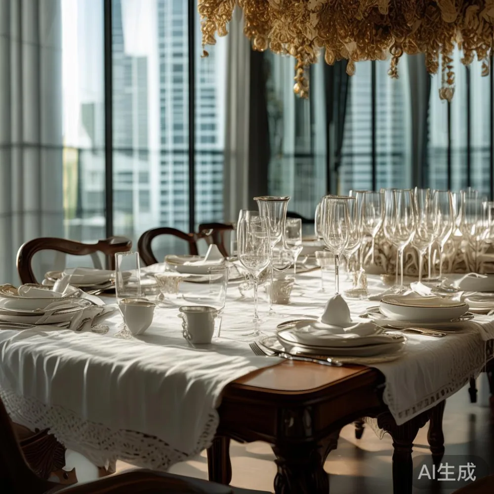 Gambar meja makan mewah gaya Perancis di kondominium moden di KL