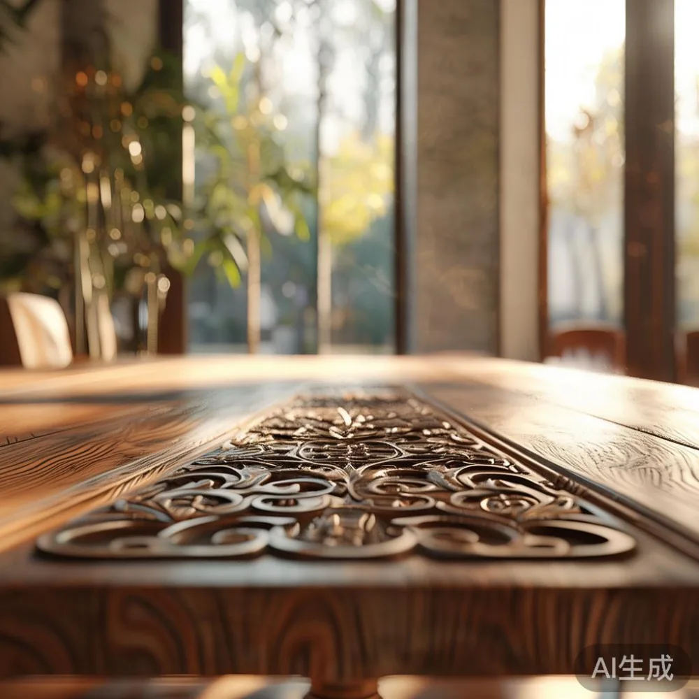 Gambar dining table mewah dengan kayu pepejal dan karyaukir yang rumit