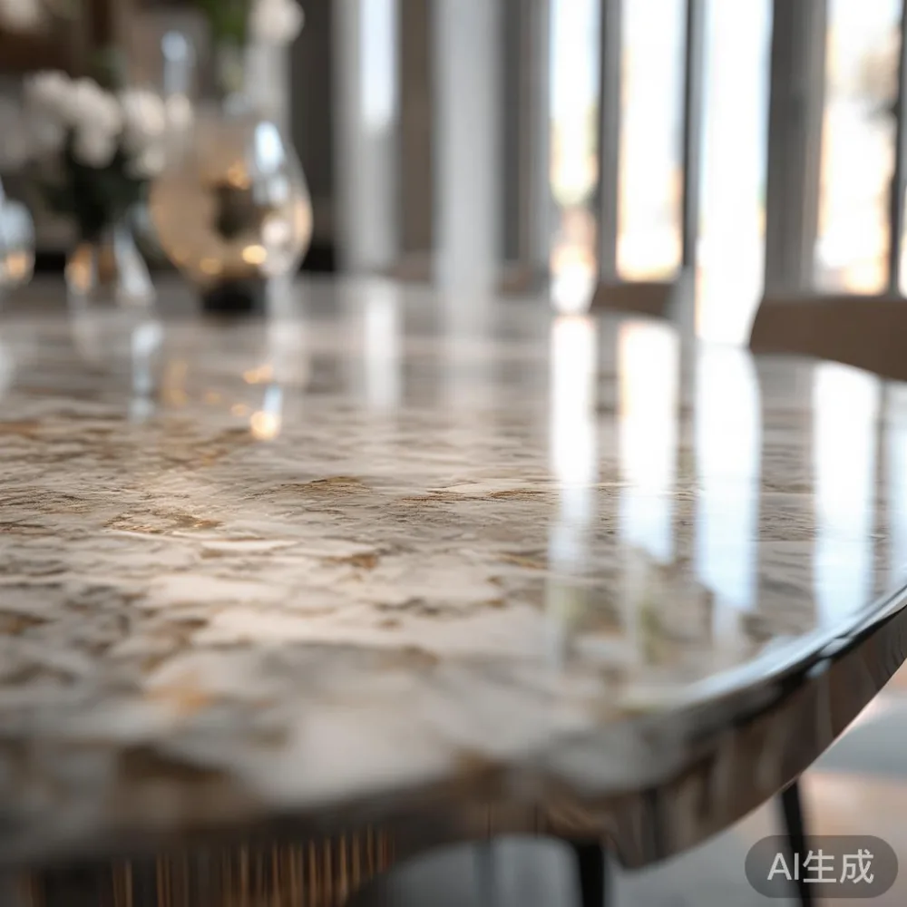 Gambar dining table mewah dengan atas meja dari batu marble