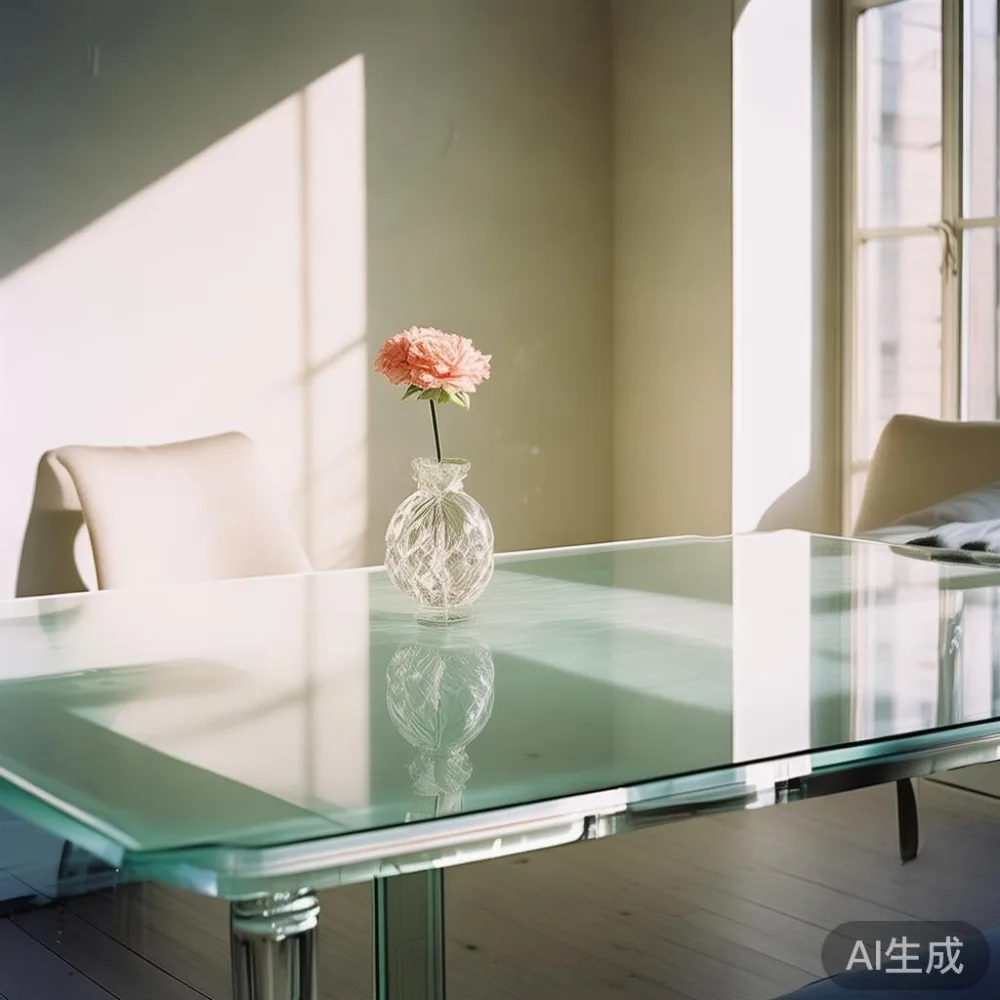 Gambar dining table mewah dengan atas meja kaca di tempat tinggal moden