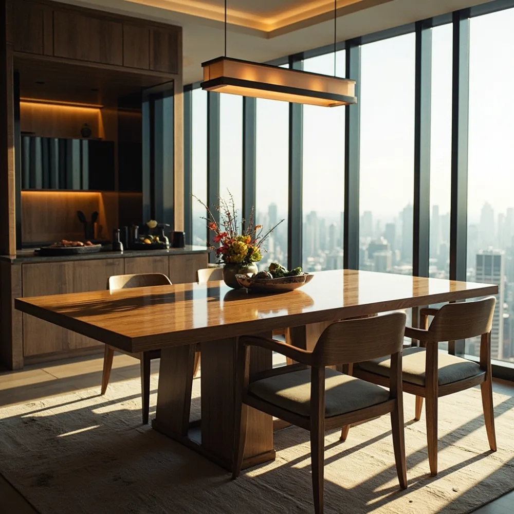 Gambar meja makan mewah gaya Amerika di condominium tinggi