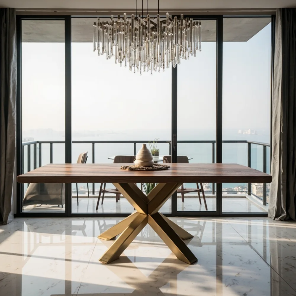 Meja makan my Postmoden walnut di kondominium Pulau Pinang