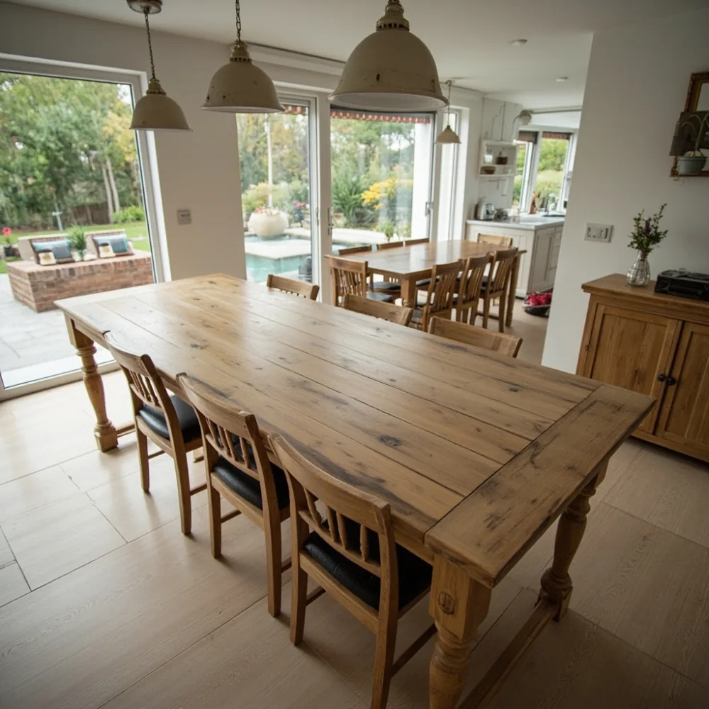 Meja makan farmhouse oak gaya Amerika 240 cm di teres Johor Bahru