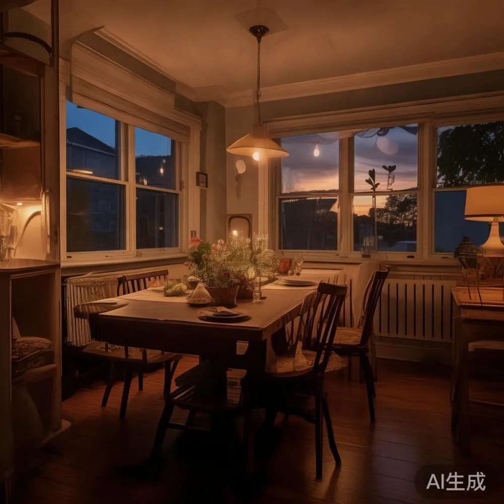 Meja Makan Saya: Cara Menyusun Kondominium Kecil Tanpa Rasa Sesak — room setting at dusk with warm lamp light, film 