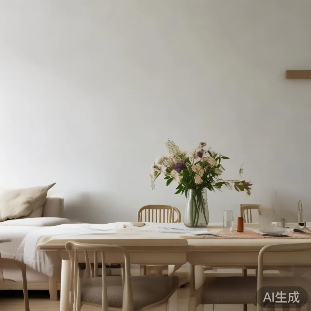 Saiz Meja Makan yang Sempurna untuk Ruang Tamu HDB Singapura — staged against a plain wall with a linen sofa ne