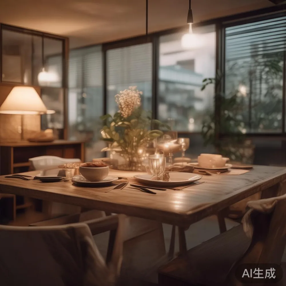 Saiz Meja Makan yang Sempurna untuk Ruang Tamu HDB Singapura — room setting at dusk with warm lamp light, film 