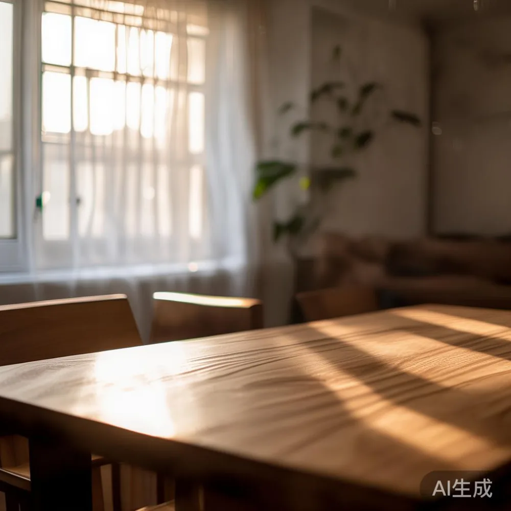 Veneer lwn Kayu Pepejal: Perbandingan Kos 5 Tahun untuk Meja Makan And — in a sunlit Singapore HDB living room, morning l